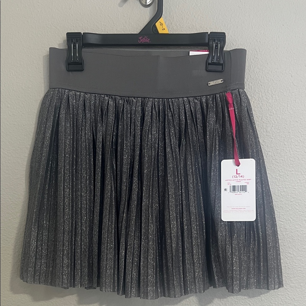 NWT Justice Girls Metallic Gray Pleated Skirt/Skort